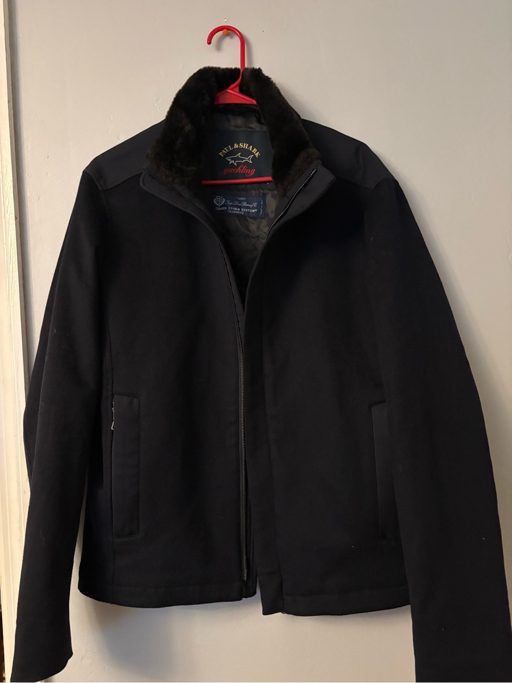 Paul & Shark Men's Black Cashmere Pea Coat with Faux Fur Collar